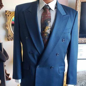 Turquoise Pinstripe double breasted London Fog suit 44R Jacket 39x31 Trouser